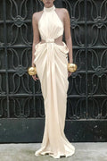 stephanie Cutout Waist halter Maxi Dress in beige Avalabel