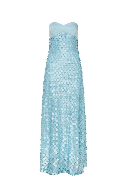 iris Lace sequin backless maxi dress in blue