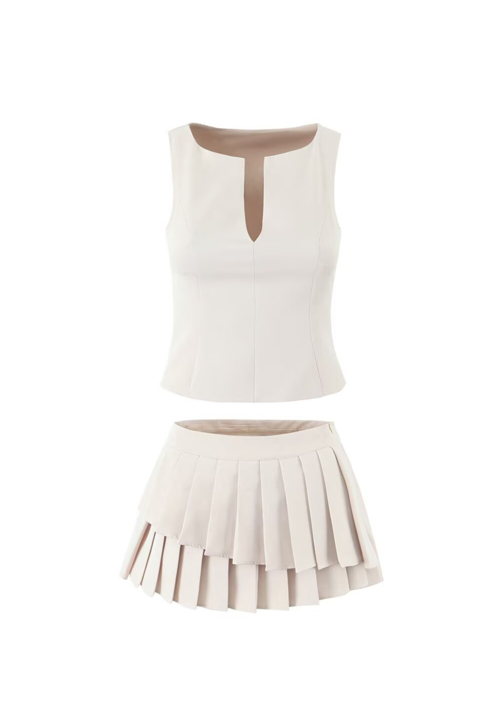 elvira Sleeveless Ruffle Skirt Set in beige Avalabel