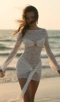 Lace Draped Neckline Mini Dress Avalabel