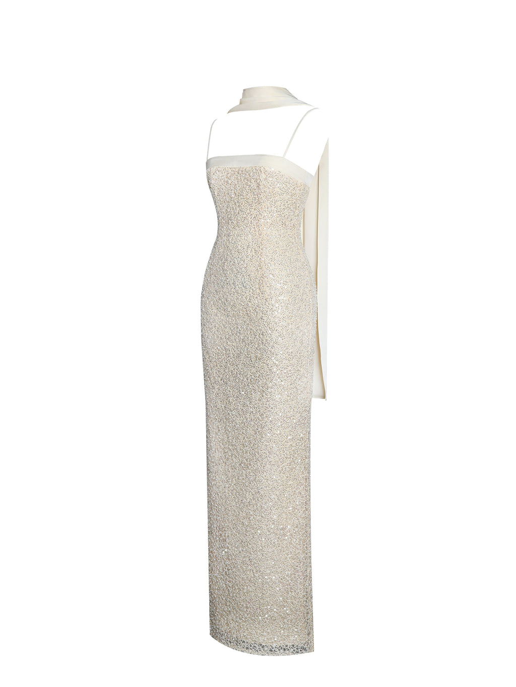 Raizel Gold Beaded Sequin Bodycon Gown with Scarf Avalabel