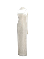 Raizel Gold Beaded Sequin Bodycon Gown with Scarf Avalabel