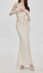 Ariel Apricot Mesh Off-Shoulder Mermaid Maxi Dress Avalabel