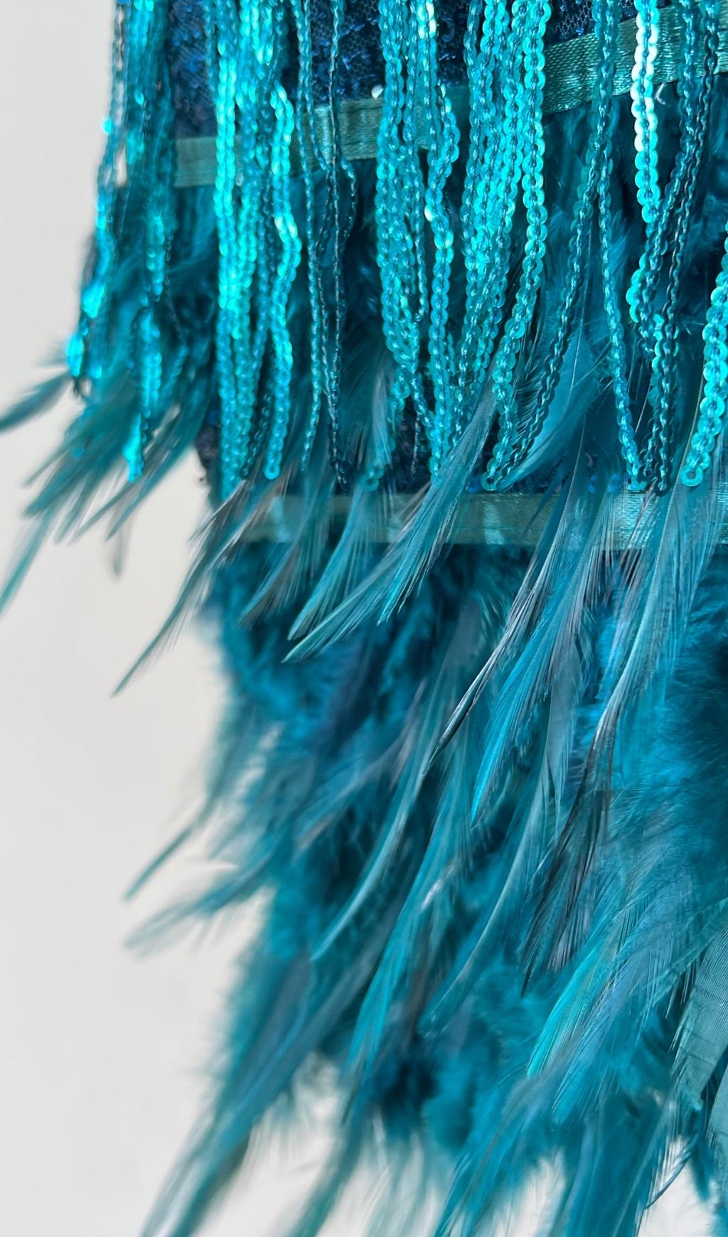 EMERALD TASSEL FEATHER MINI DRESS Avalabel