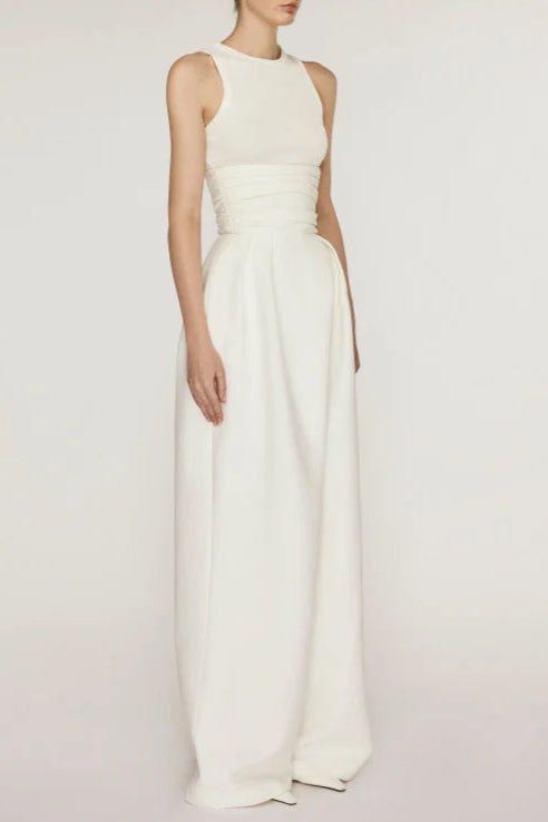 VEST HIGH WAIST WIDE LEG LONG SKIRT SUIT IN WHITE Avalabel