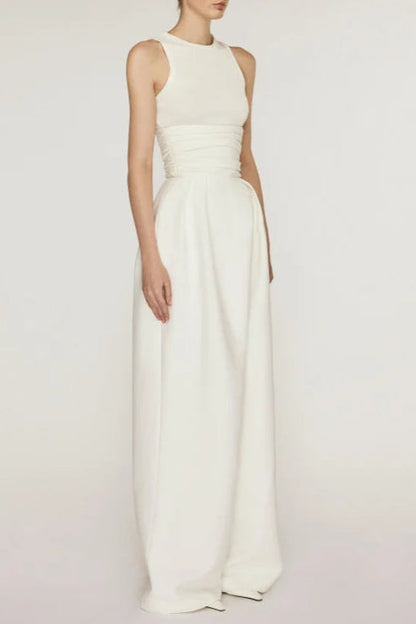 VEST HIGH WAIST WIDE LEG LONG SKIRT SUIT IN WHITE