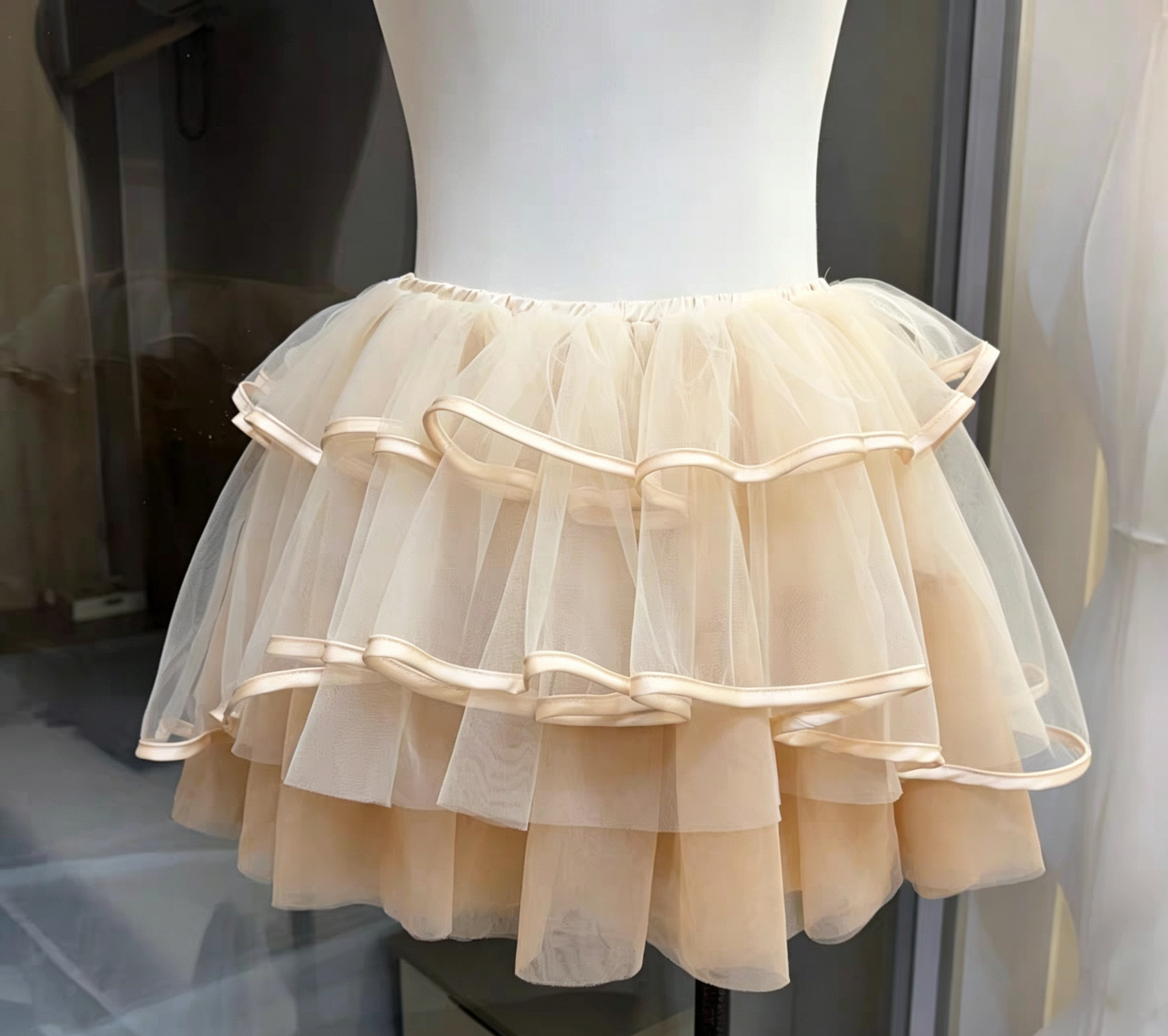 Blush Spaghetti Strap 3D Floral Corset Top & High Low Tiered Tulle Skirt Set Avalabel