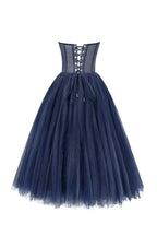 Navy Strapless Puffy Midi Tulle Dress Avalabel