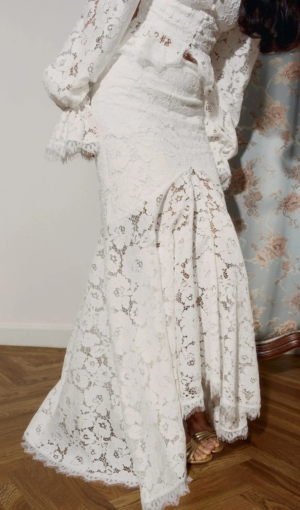 emily Lace Trimmed Puff Sleeved Top & Fishtail Skirt Set in white Avalabel