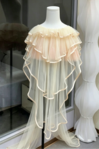 Champagne Strapless 3D Floral Corset Top & High Low Ruffle Tulle Skirt Set Avalabel