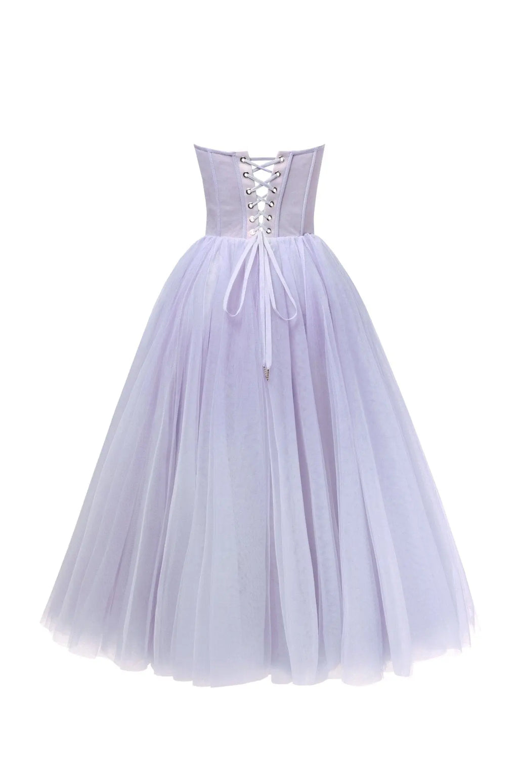 Lavender Strapless Puffy Midi Tulle Dress Avalabel