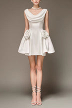 3D Flower Pleated Sleeveless Mini Dress Avalabel