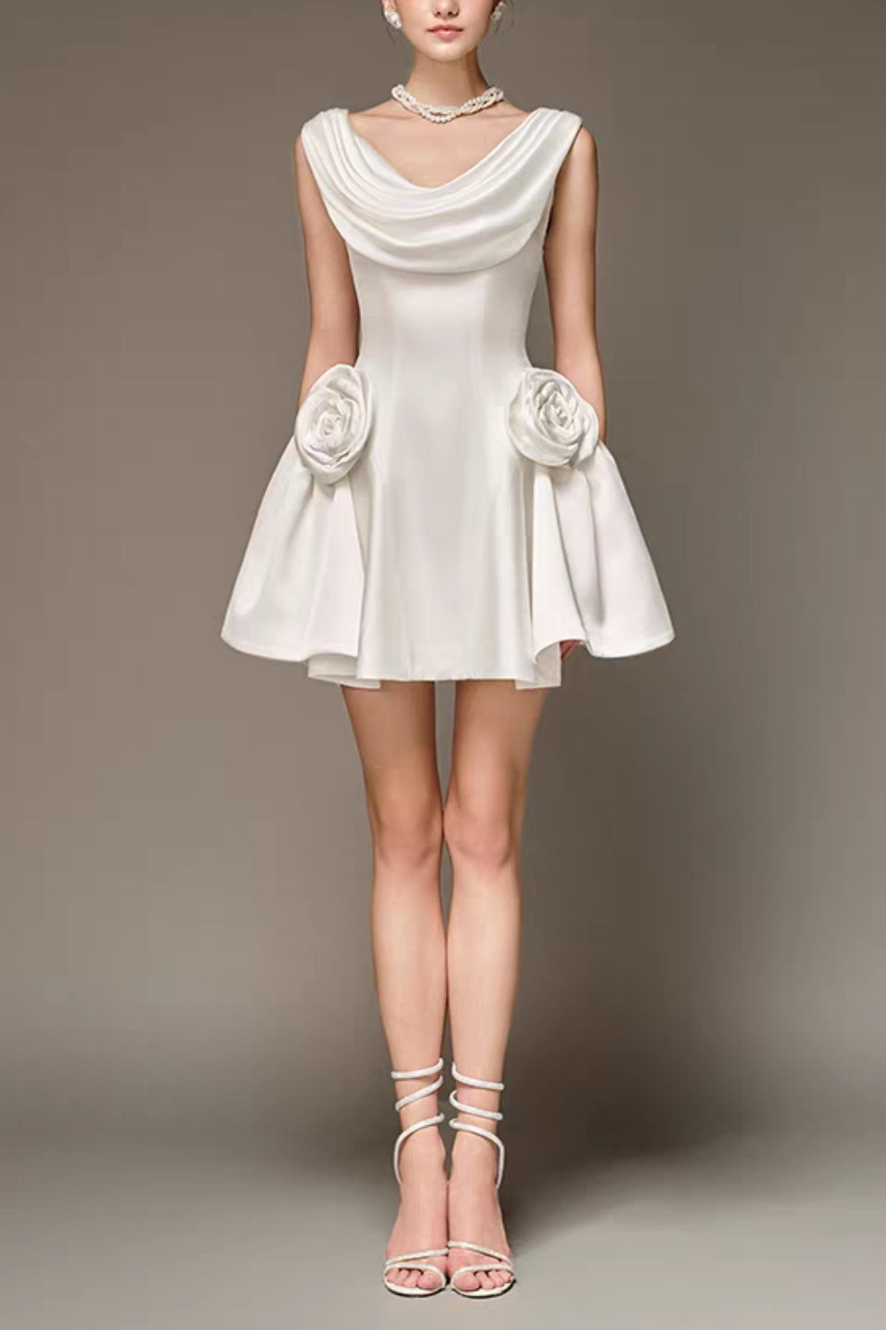 3D Flower Pleated Sleeveless Mini Dress Avalabel