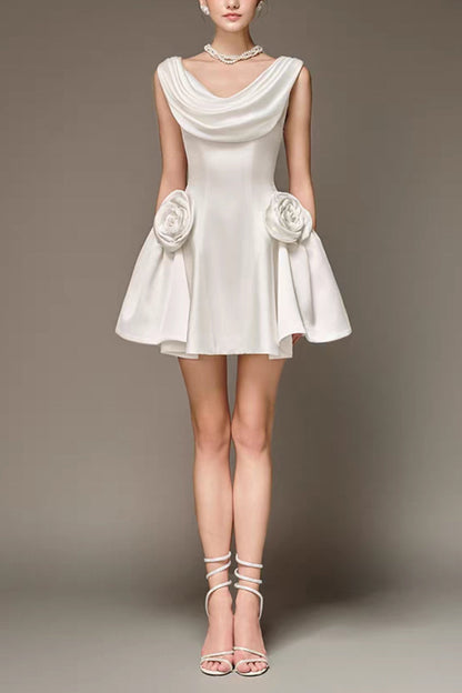 3D Flower Pleated Sleeveless Mini Dress Avalabel