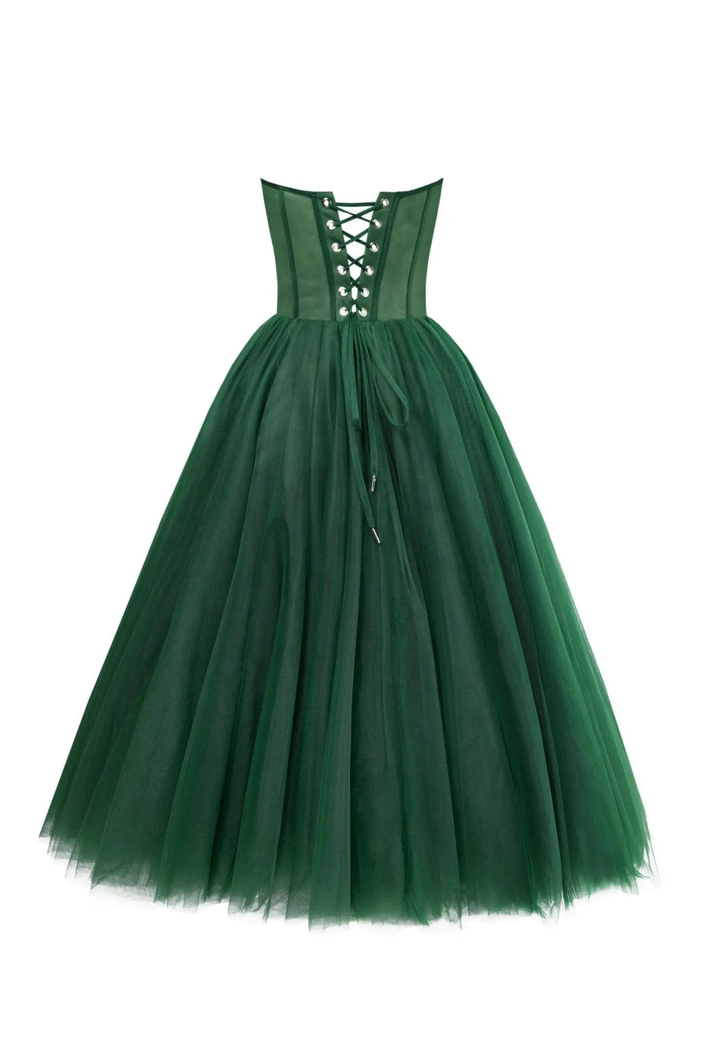 Emerald Green Strapless Puffy Midi Tulle Dress Avalabel