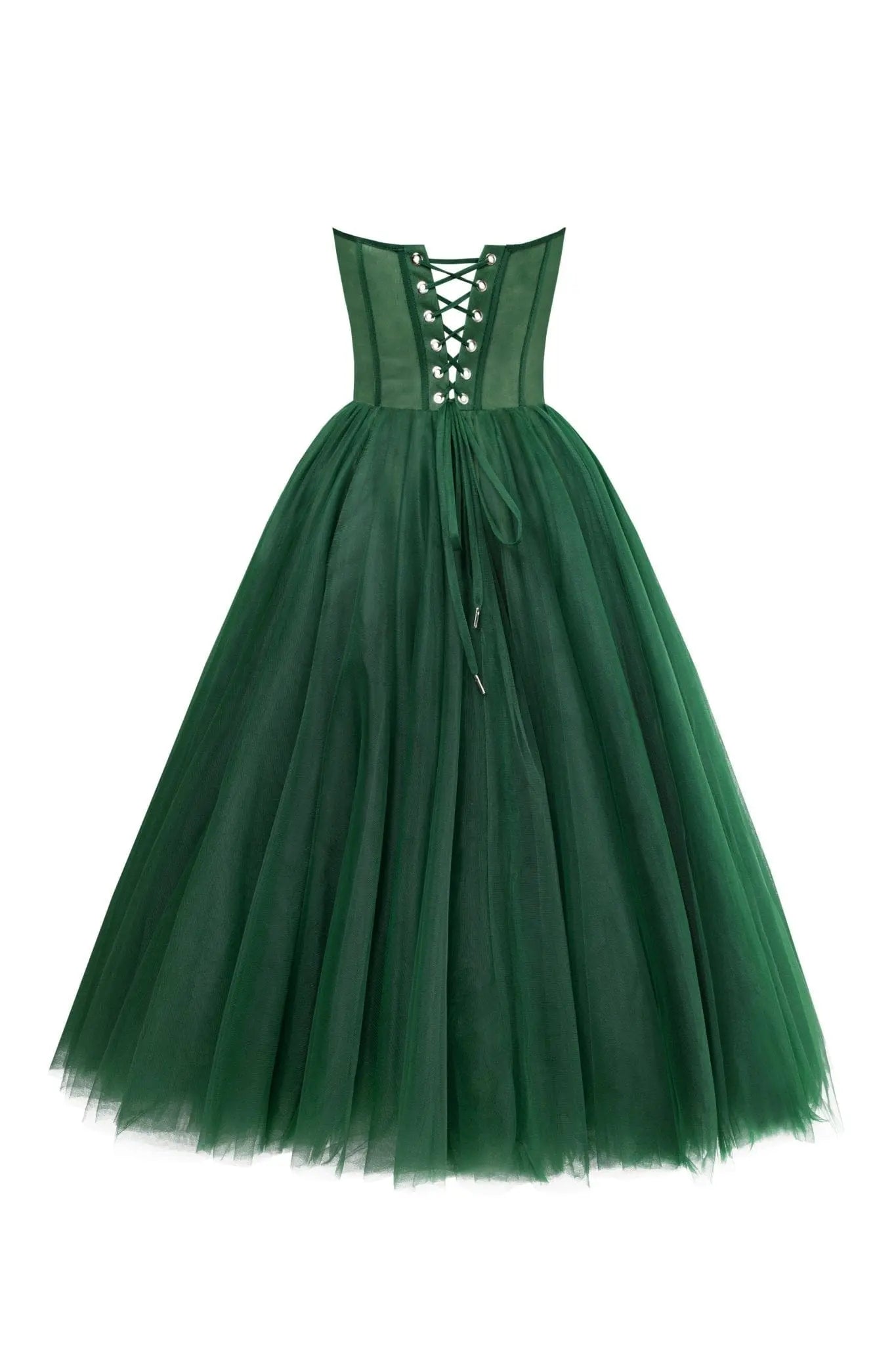 Emerald Green Strapless Puffy Midi Tulle Dress Avalabel