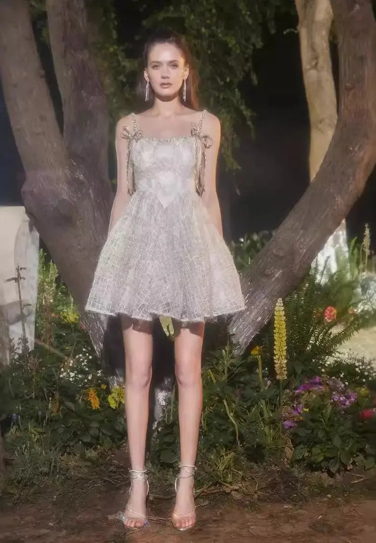 beige Square Collar Sleeveless lace cocktail Dress Avalabel