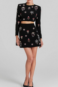 BLACK RHINESTONE EMBELLISHED SKIRT SET Avalabel