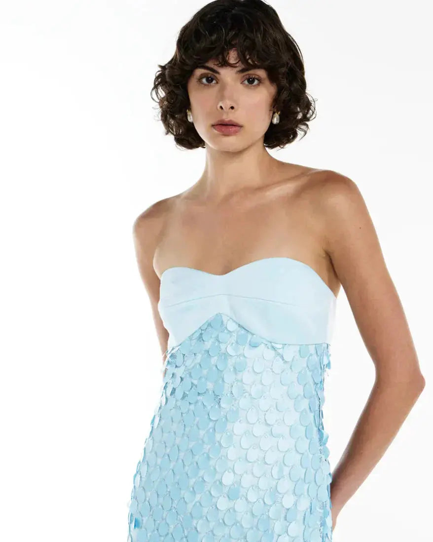 iris Lace sequin backless maxi dress in blue Avalabel