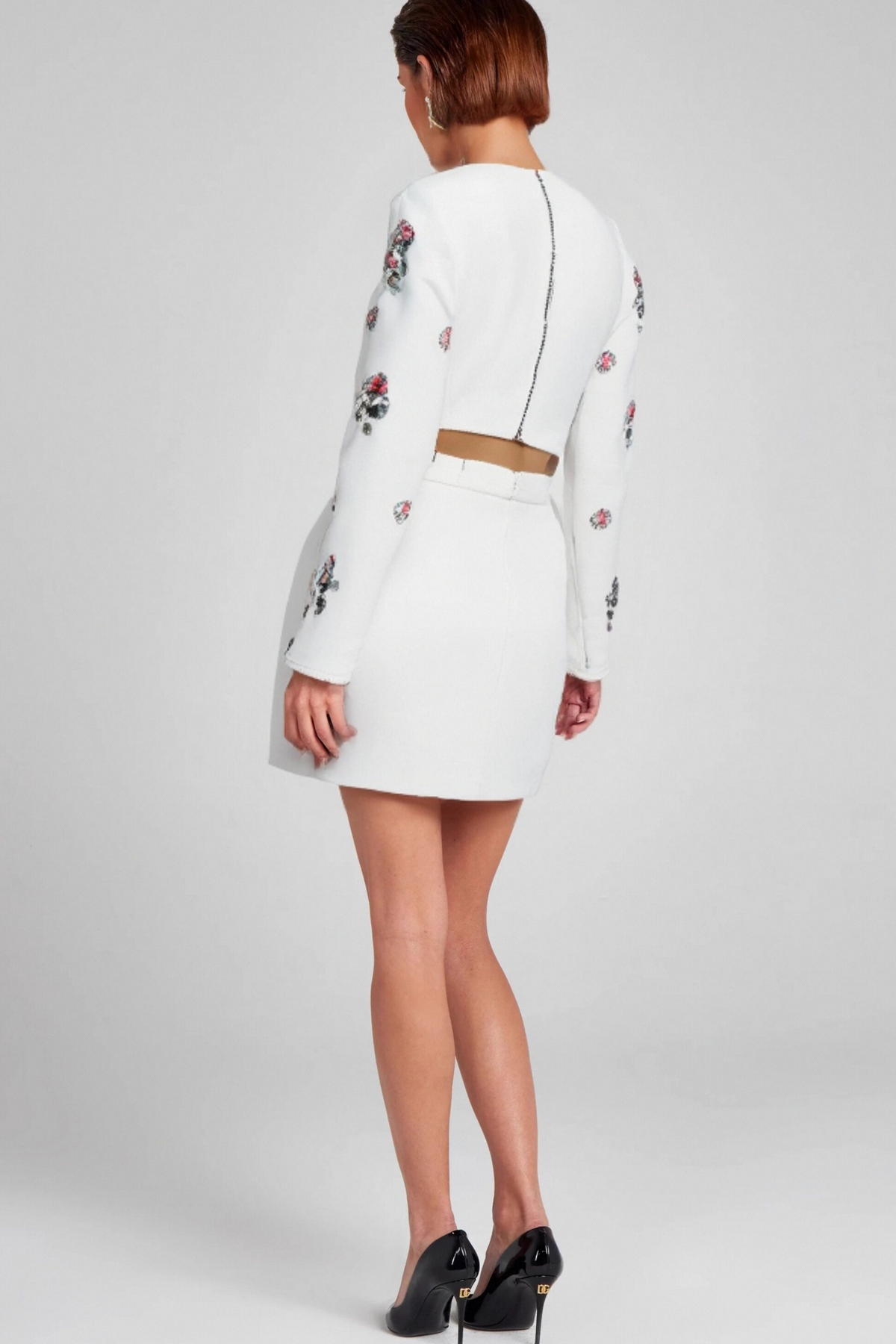 WHITE RHINESTONE EMBELLISHED SKIRT SET Avalabel