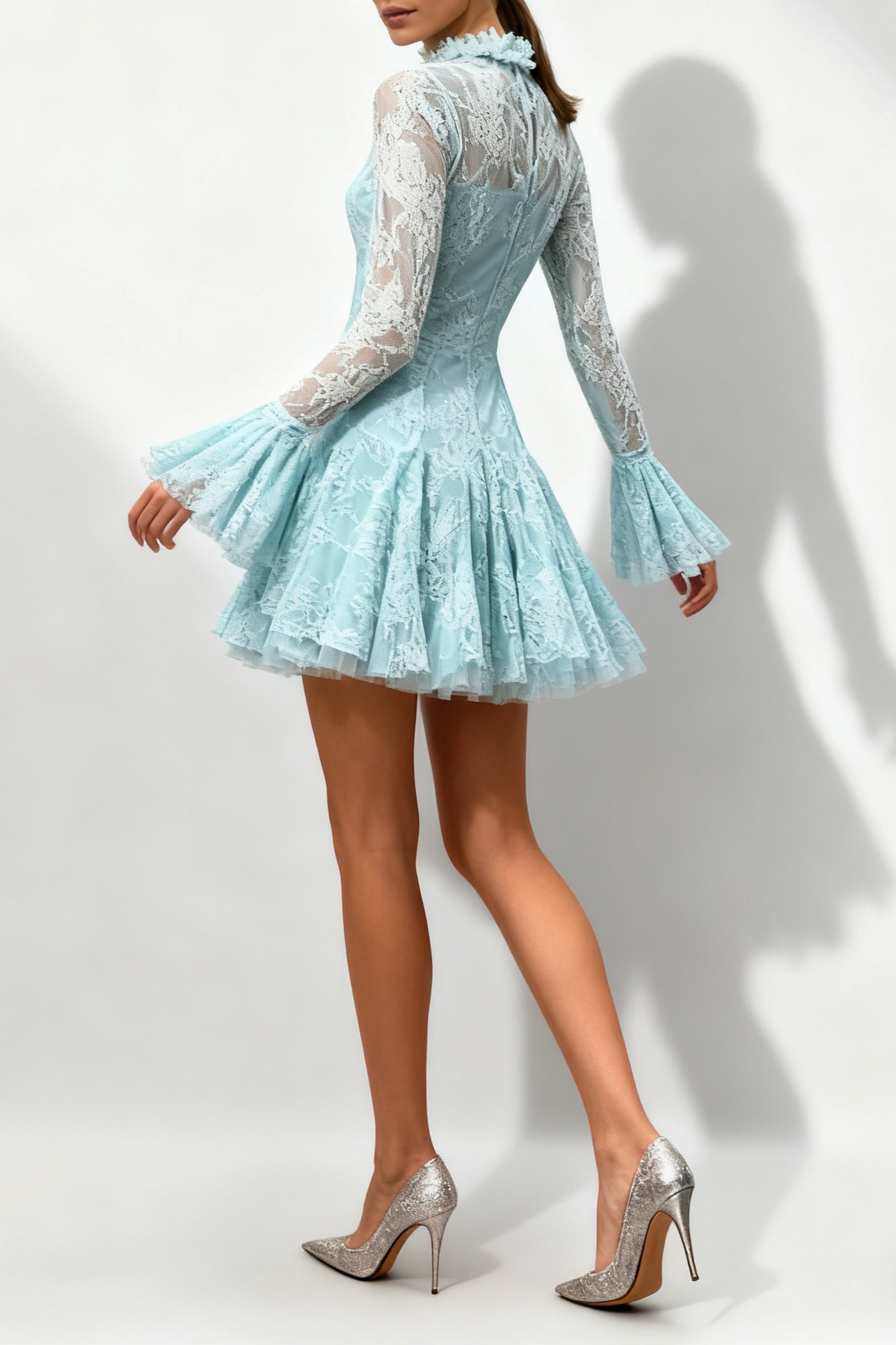 blue  Embroidered Flared Mini Dress Avalabel