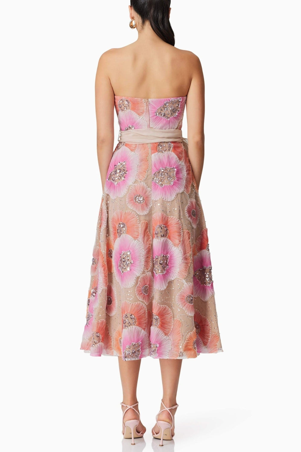 Strapless Flower Sequin Embellished Midi Dress Avalabel