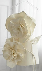 BEIGE FLOWER STRAPLESS BIND MINI DRESS Avalabel