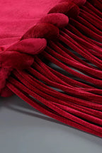 michaelia halterneck Fringe Velvet Dress in Burgundy Avalabel