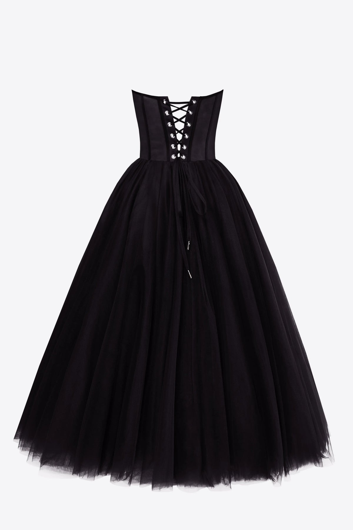 Black Strapless Puffy Midi Tulle Dress Avalabel