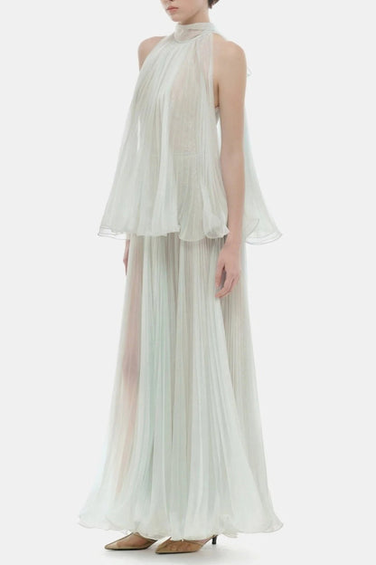 Belinda Mint Pleated Tulle Sleeveless Maxi Dress