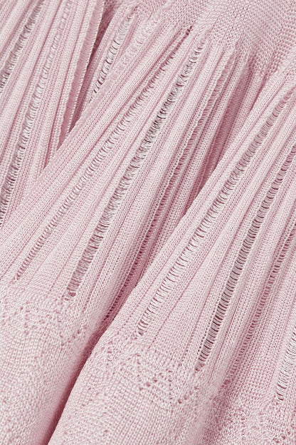 Ribbed Pointelle Knit Mini Dress in Pink
