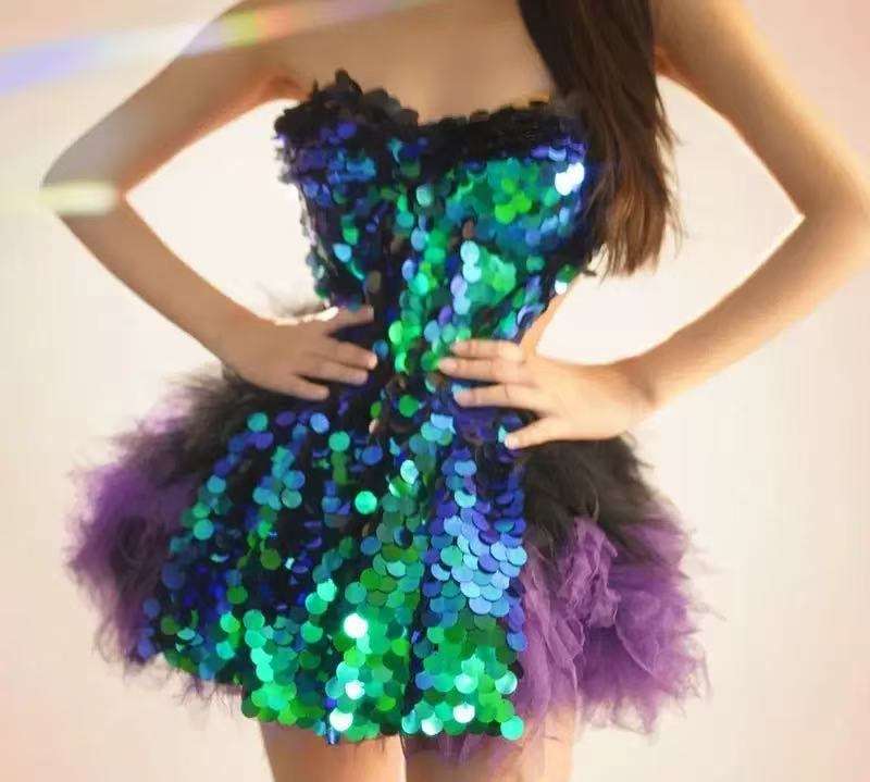 Sparkly Sequins Ruffles Backless Two Pieces Set Avalabel