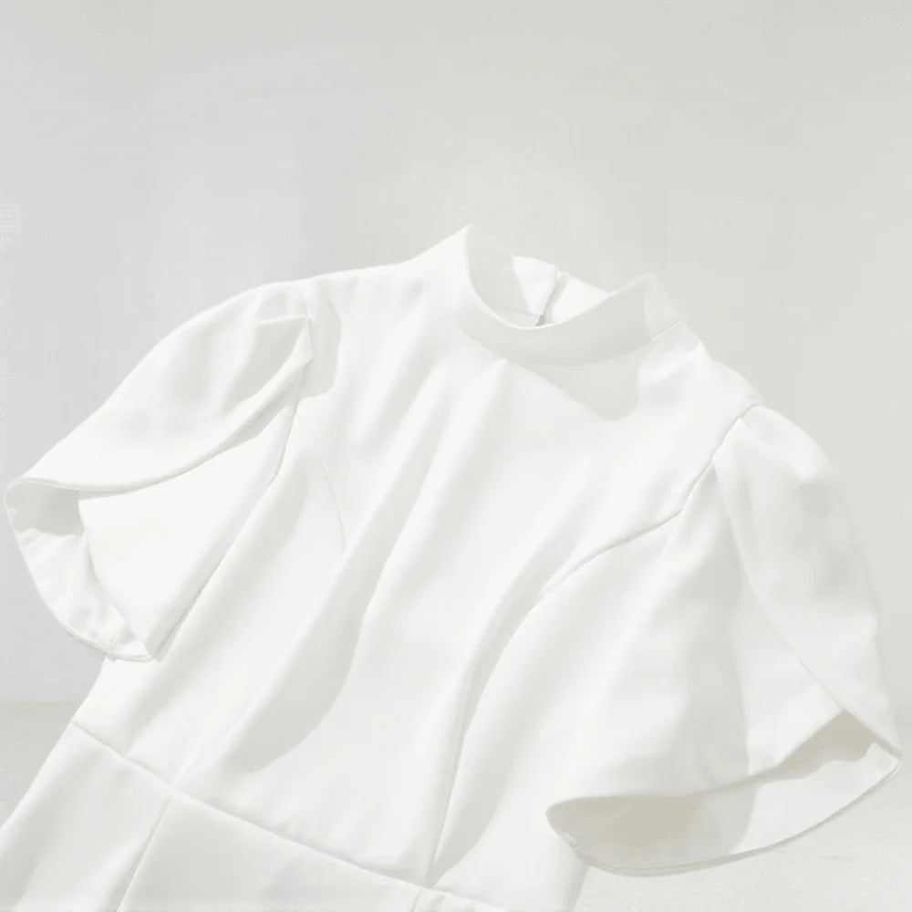 basia Petal Sleeve Cut Out Bow Mini Dress in white Avalabel