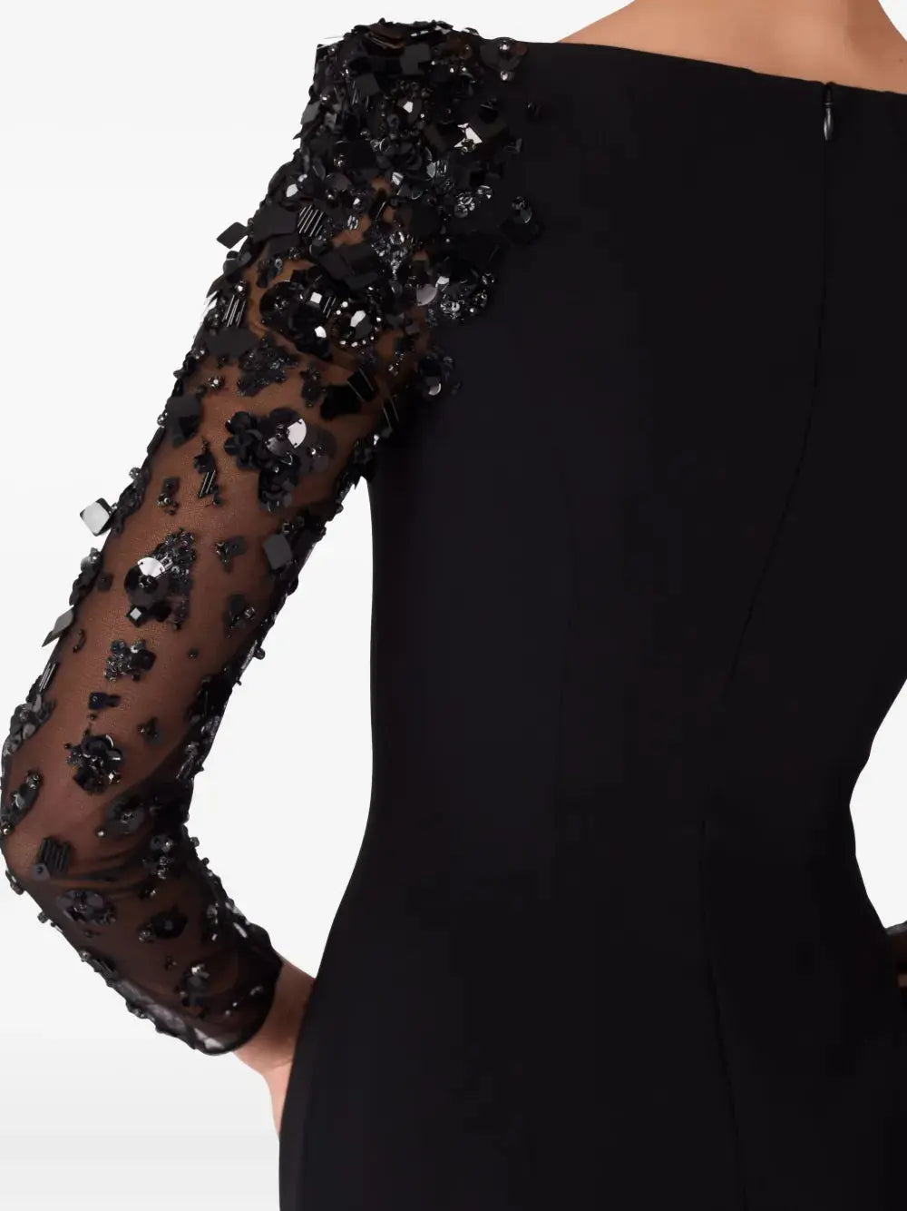 martha Mesh splicing beading diamond maxi dress in black Avalabel