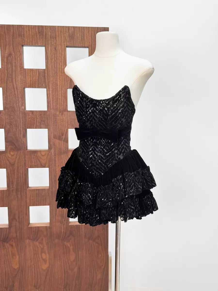 Syraza Strapless Sequin Bow Mini Dress