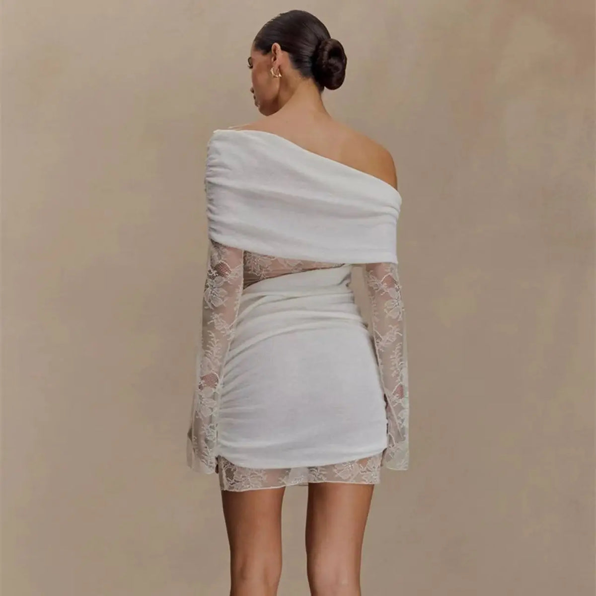 White lace strapless spliced knitted mini dress Avalabel