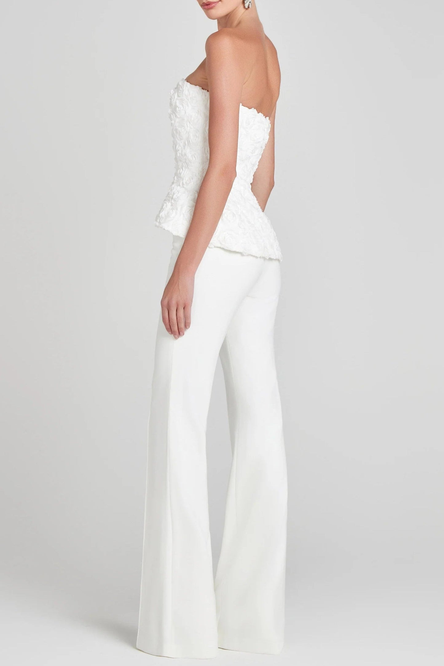 georgia 3d flower top pants set in white