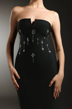 Gina Black Strapless Diamond V-Neck Bandage Maxi Dress Avalabel