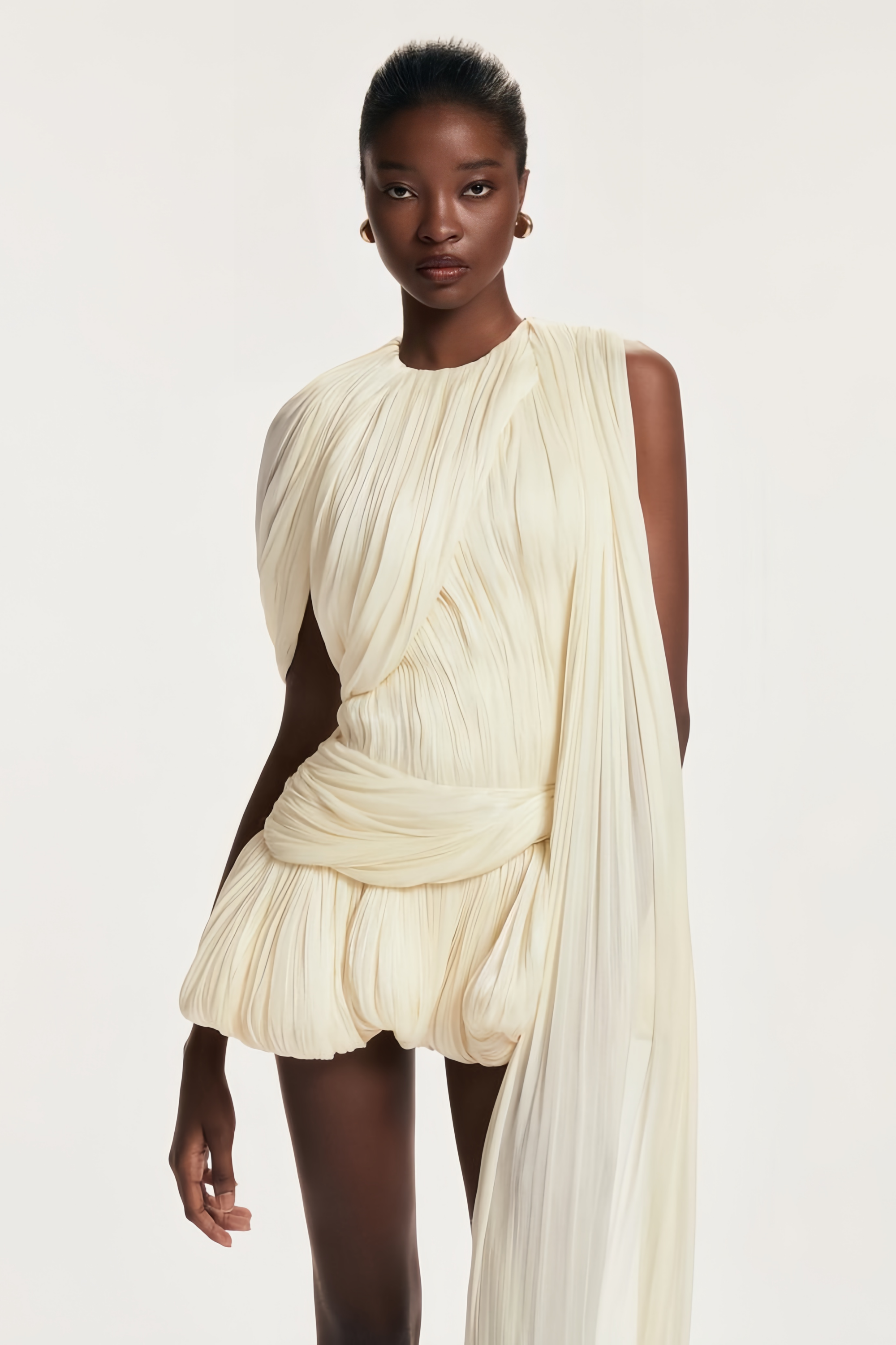 Cyrielle Pleated Mini Dress with Ribbon Design Accent Avalabel