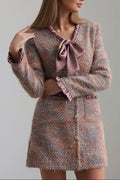 xylia bow v-neck long sleeve mini dress in multicolor Avalabel