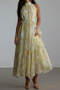 Caroline Floral Print Sleeveless Maxi Dress in Yellow Avalabel