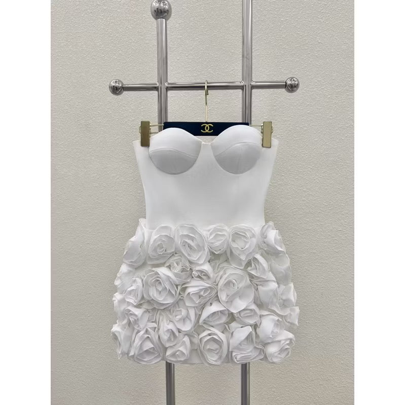 Chanelle Flower Mini Dress In White Avalabel