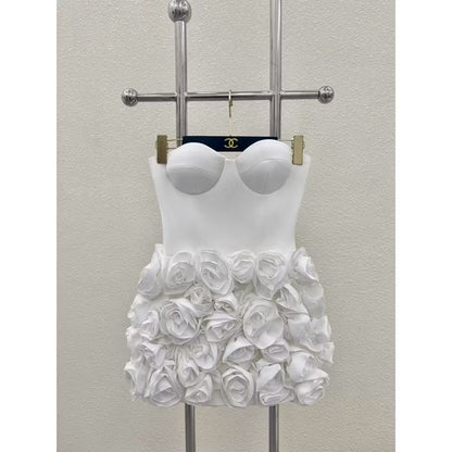 Chanelle Flower Mini Dress In White