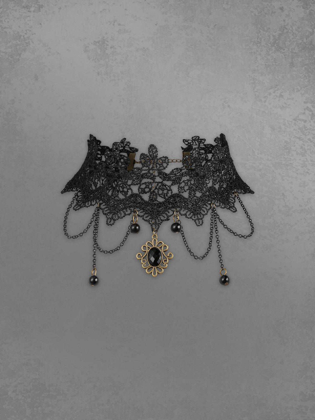 Gothic Vintage Chains Lace Pendant Choker Necklace Avalabel