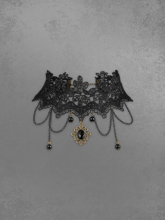 Gothic Vintage Chains Lace Pendant Choker Necklace