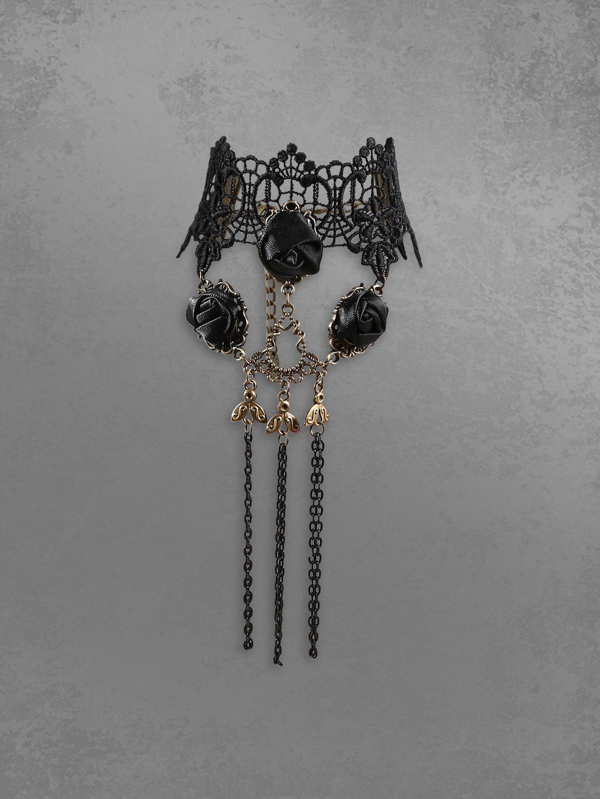 Gothic Vintage Lace Rose Chains Finger Ring Bracelet Avalabel