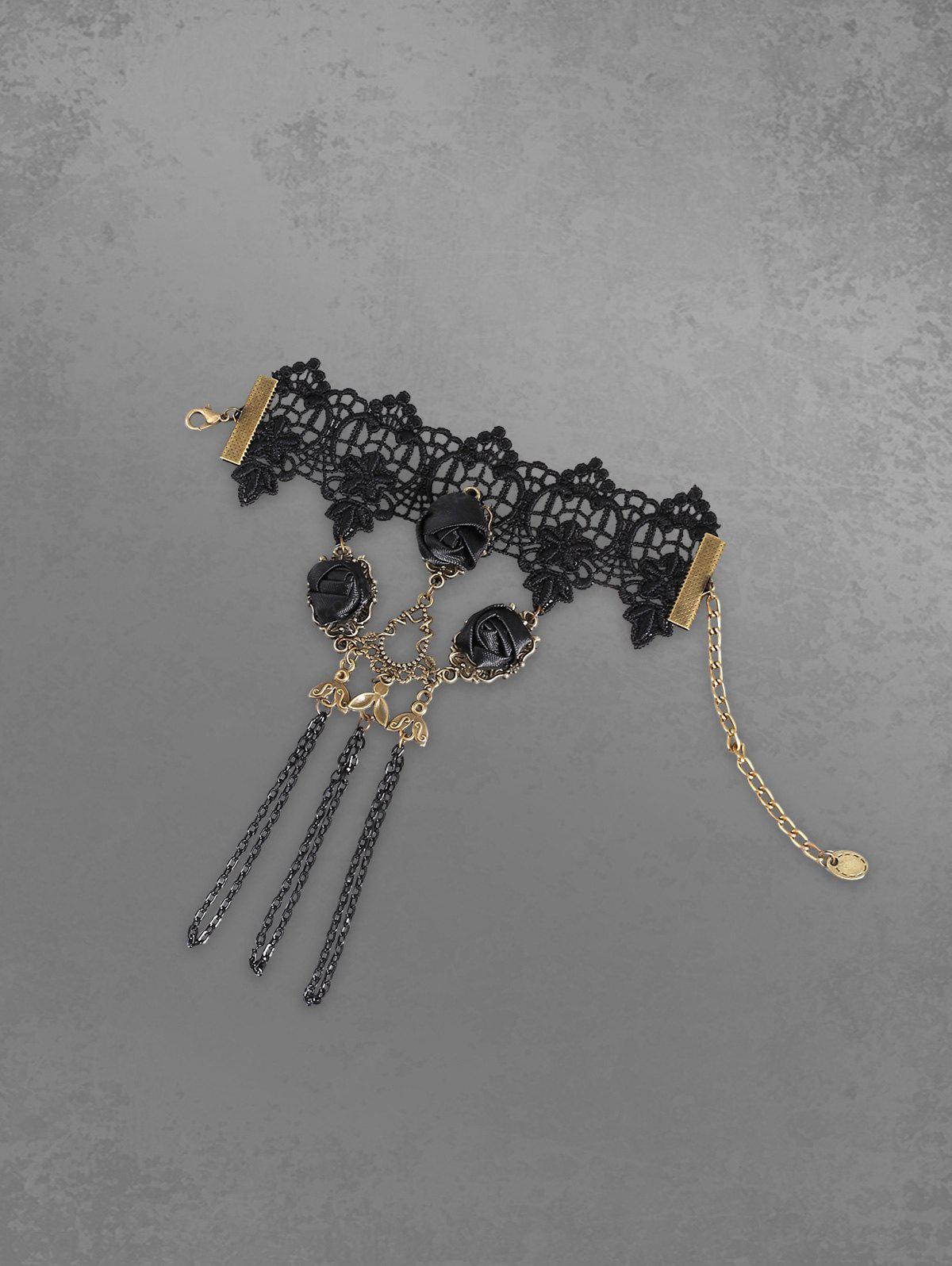 Gothic Vintage Lace Rose Chains Finger Ring Bracelet Avalabel