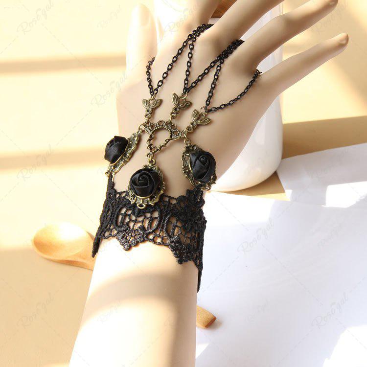 Gothic Vintage Lace Rose Chains Finger Ring Bracelet Avalabel