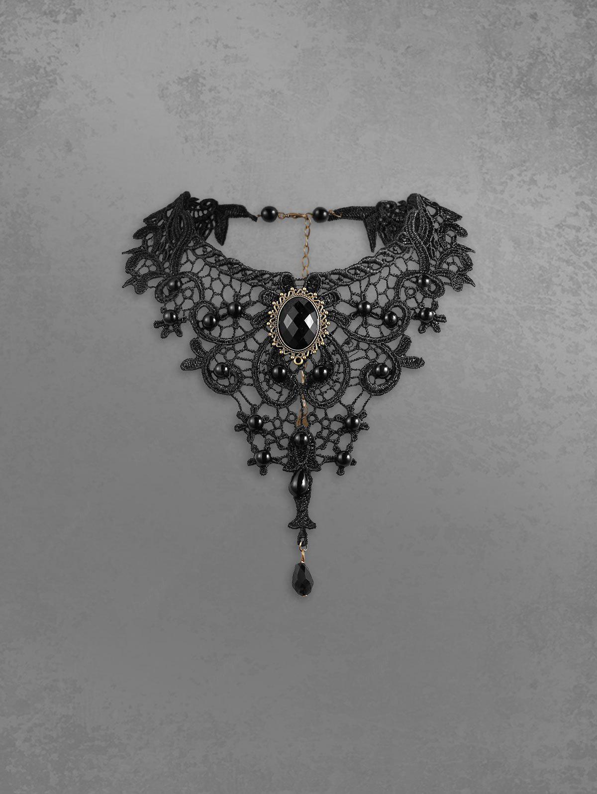 Gothic Steampunk Victorian Vintage Faux Crystal Decor Lace Choker Necklace Avalabel