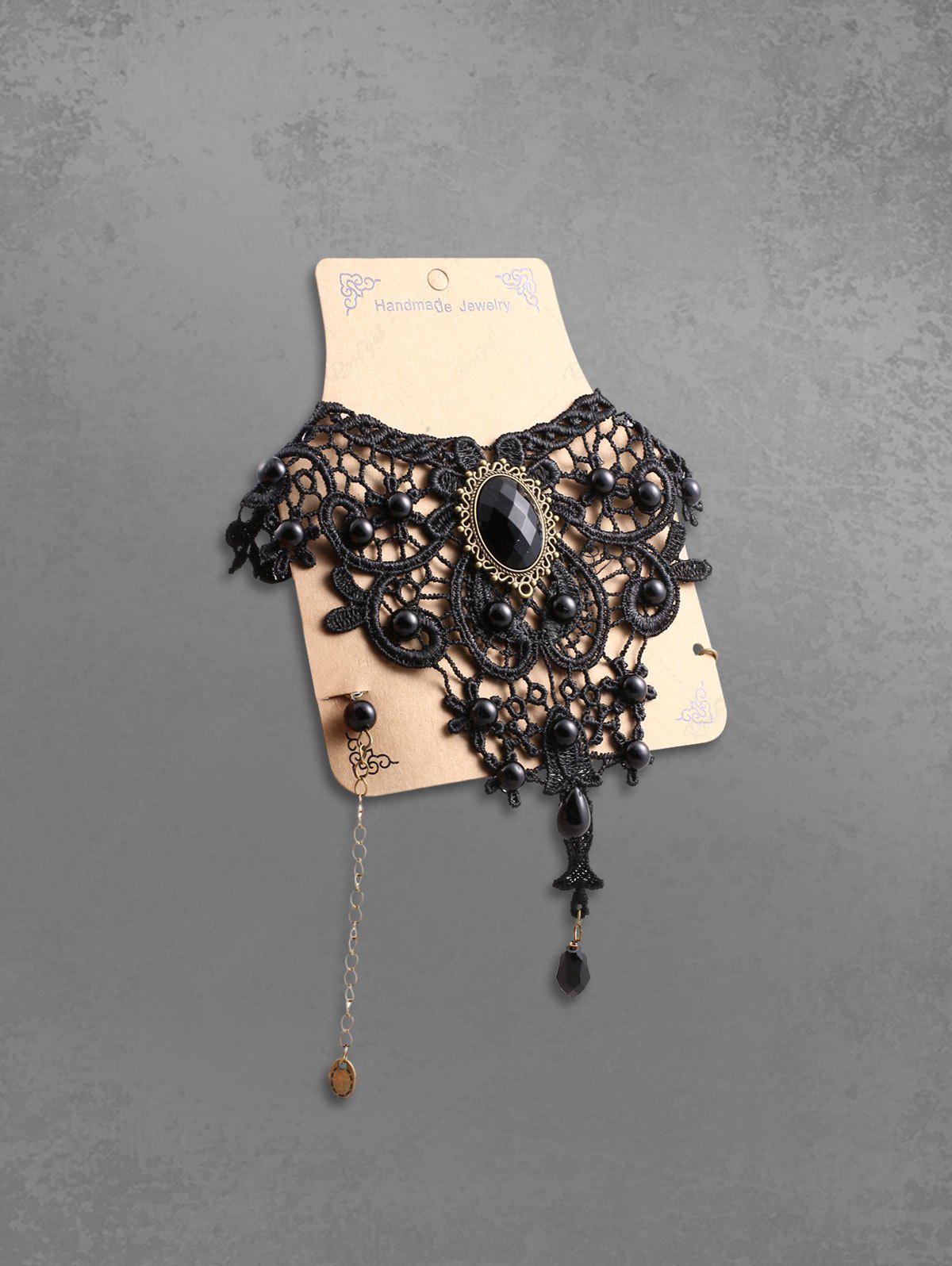 Gothic Steampunk Victorian Vintage Faux Crystal Decor Lace Choker Necklace Avalabel